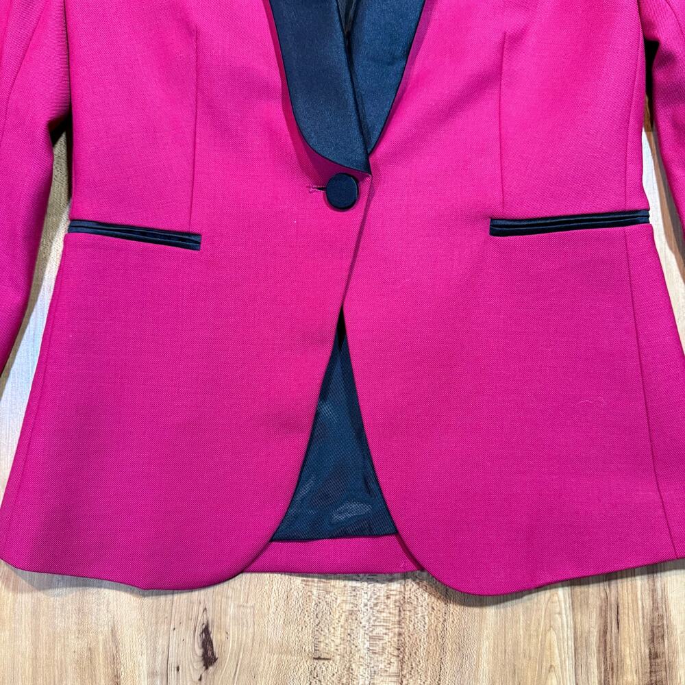 Veronica Beard Keaton Fuchsia Raspberry Single Button Tuxedo Shawl Lapel Jacket - Picture 3 of 8